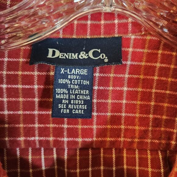 DENIM & COMPANY Red Yellow Plaid Flannel Shacket zip up, Mens medium - Picture 4 of 11